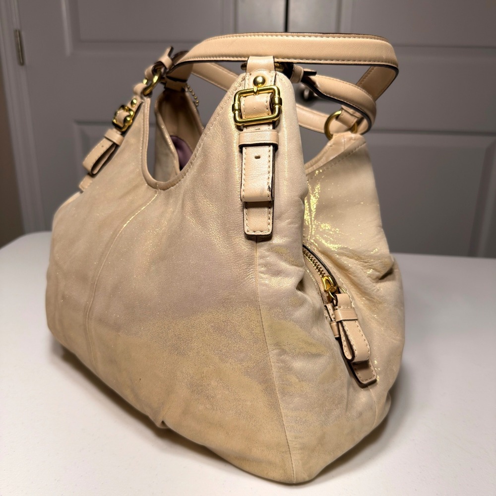 Coach Madison Metallic Leather Maggie Hobo Bag Champagne Gold 19700 Medium - Picture 6 of 16
